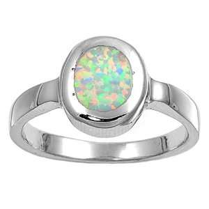 Sterling Silver Lab Created Opal Ring   3mm Band Width   11mm Face 