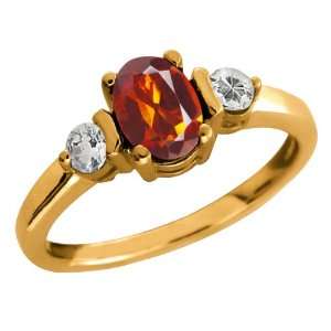   Orange Red Madeira Citrine and Topaz Gold Plated Silver Ring: Jewelry