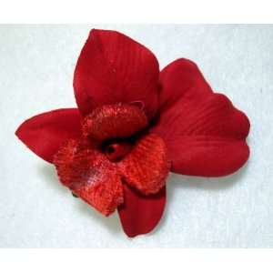  Small 2 Inch Red Orchid Flower Hair Alligator Clip: Beauty