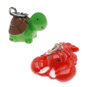 Set of Two, 3 D Cute Hand Painted Resin Turtle and Puffy Red Lobster 