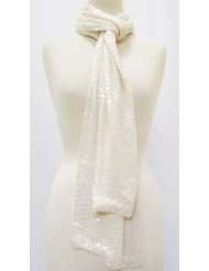 Sequin Beaded Silk Chiffon Scarf Stole Shawl Wrap Scarf White Small