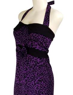 Purple Leopard Halter 50s Rockabilly Pencil Dress S,M,L  
