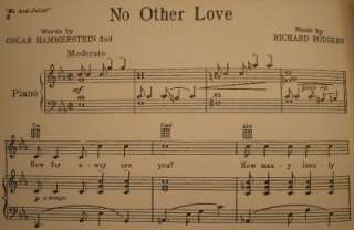 Vintage 1953 NO OTHER LOVE Sheet Music ME AND JULIET  