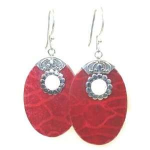    Oval Red Coral and Sterling Silver Earrings: Home & Kitchen
