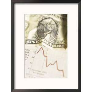  Crumpled American Dollar Bill on Red Graph of Economic 
