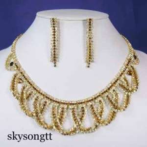 Swarovski Topaz Bridal Crystal Gold Necklace Set S1692B  