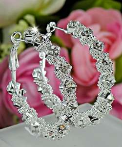   Style with Clear Swarovski Crystals Silver Hoop Earrings E478  