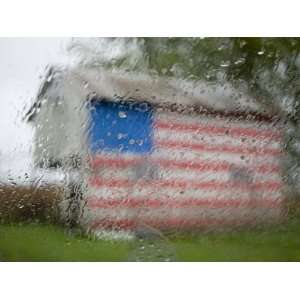  Raindrops on a Window Diffuse American Flag Painted on Shed 