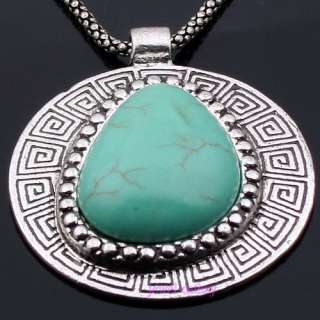 antique howlite turquoise teardrop bead Tibet silver chain necklace