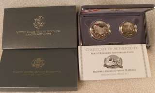 1991 S US Mint~~MOUNT RUSHMORE~~2 COIN SET~~ SILVER DOLLAR PROOF 
