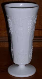 Indiana Glass Milk White Grapevine Pattern 10 inch Flower Vase  