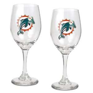  Miami Dolphins NFL 2pc Wine Glass Set   Primary Logo 