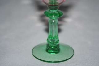   ELEGANT TIFFIN FESTOON OPTIC PINK AND GREEN WATERMELON GLASS CORDIAL