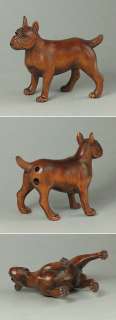 Boxwood Wood Netsuke BOSTON TERRIER DOG Figurine WN385  