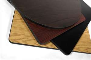   inlays tables have black vinyl edging table bases ordered separately