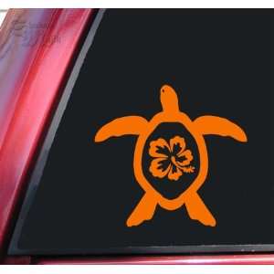  Hibiscus Honu Hawaiian Sea Turtle Orange Vinyl Decal 