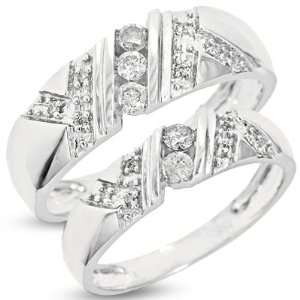   Wedding Rings Set 10K White GoldTwo Rings Ladies Wedding Band and Men