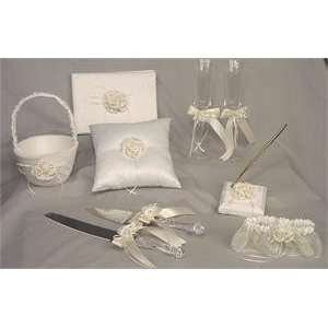 5600 Ivory 5 Piece Bridal Wedding Accessory Set   Flower Girl Basket 
