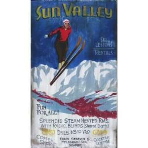   Large Sun Valley Ski Lessons Vintage Style Wooden Sign